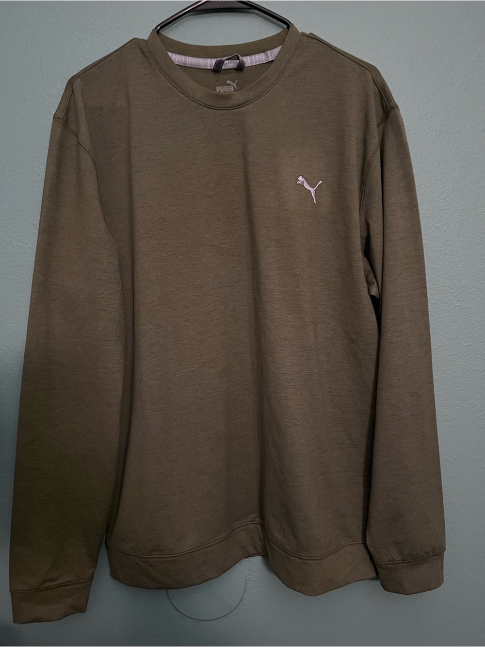 Puma Olive Green Men's Crewneck Sweatshirt with Small Logo